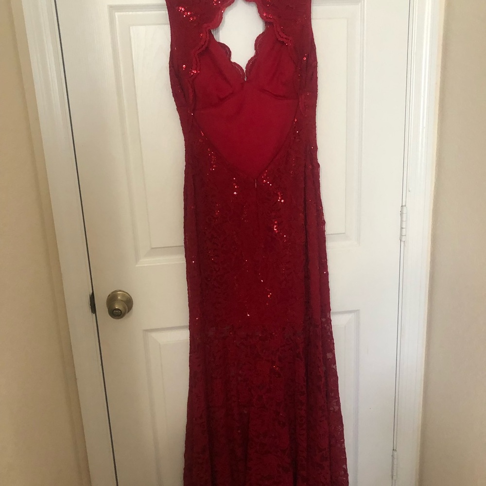 Formal Scallop Full Length Ruby Red Key Hole Dress - image 2